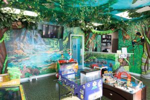 dentist office waiting room with a jungle theme